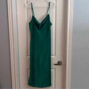 💚 Vintage Y2K Bebe Emerald Green Satin Slip Dress, Size Med